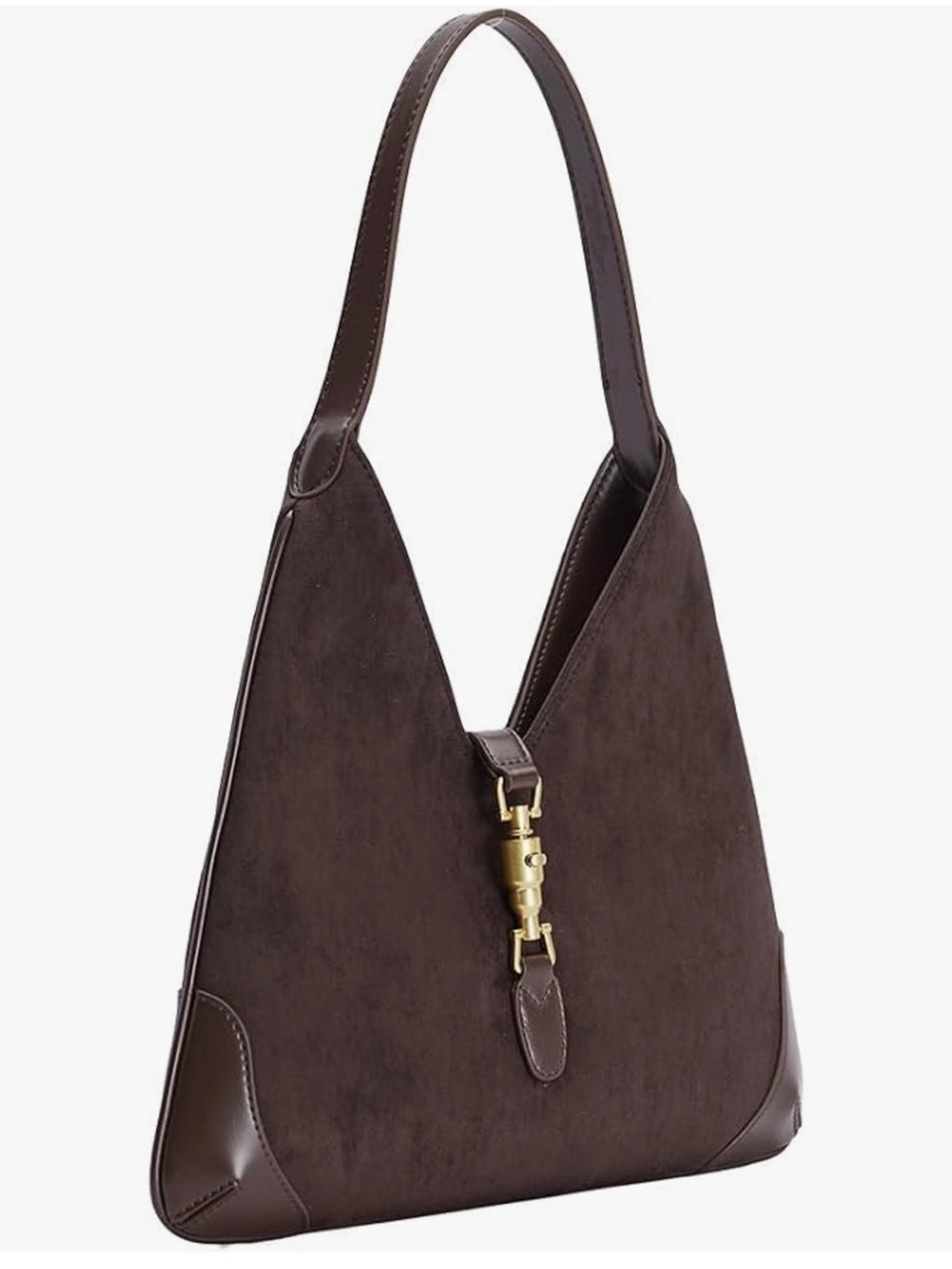 Minimalist Dark Brown Suede Shoulder Bag with Gold-Tone Closure